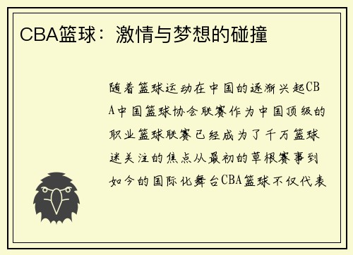 CBA篮球：激情与梦想的碰撞