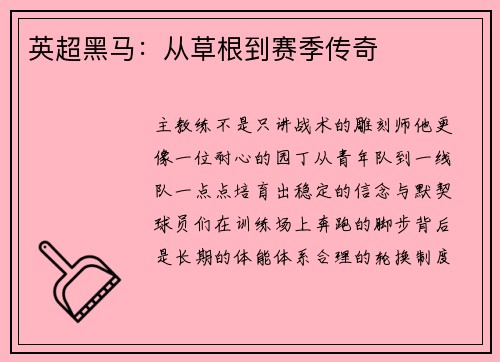 英超黑马：从草根到赛季传奇